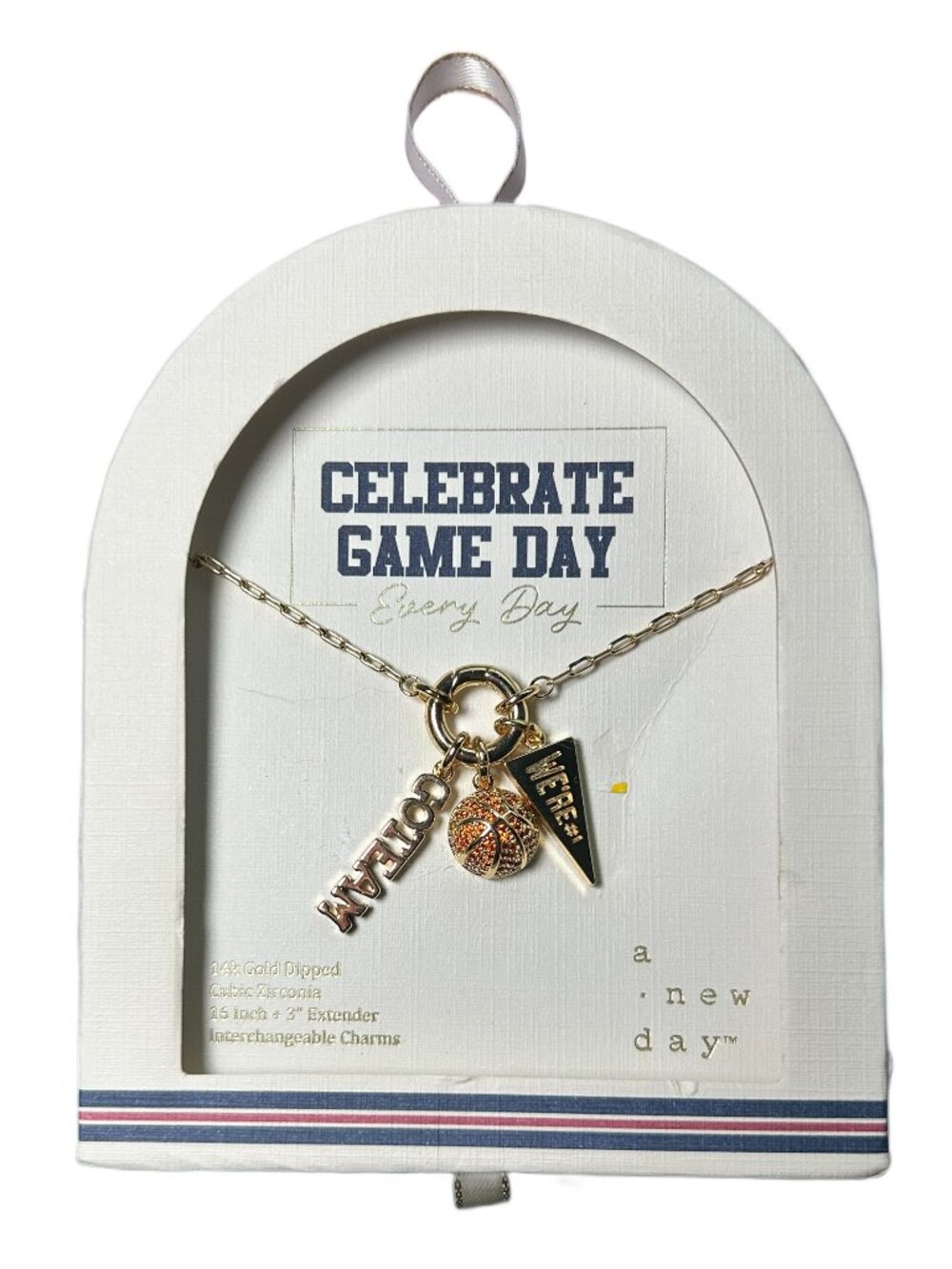 14K Gold Dipped Cubic Zirconia Basketball Charm Necklace - a New Day Gold